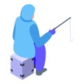 Man ice fishing icon isometric vector. Winter lake snow