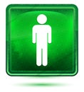 Man icon neon light green square button Royalty Free Stock Photo