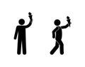 Man icon with a torch, stick figure man pictogram, human silhouette isolated