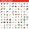 100 man icons set, isometric 3d style Royalty Free Stock Photo