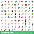 100 man icons set, isometric 3d style Royalty Free Stock Photo