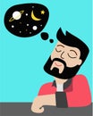 Man imagining the outer space vector illustration