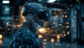 Man Immersed in VR Experience, Dynamic Lighting of Metaverse, Visualization of a Streaming Future