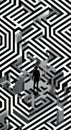 Man in an impossible structure, optical illusion. Penrose stairs and impossible cube concept, abstract maze Royalty Free Stock Photo