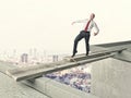 Man on improvised bridge