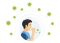 Man infected with coronavirus coughs vector flat illustration. Quarantine banner design.