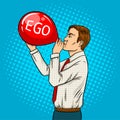 Man inflate ego balloon pop art vector