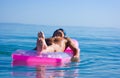 Man on inflattable raft Royalty Free Stock Photo