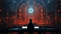 man infront of large virtual data technology screen