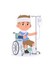 The man injured from the accident, head, neck and arm was broken in a wheelchair and treatment. illustration vector cartoon Royalty Free Stock Photo