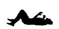 Man with injured bleeding leg lying down on the ground vector silhouette. Traffic accident patient after car crush needs help.