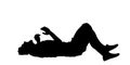 Man with injured bleeding leg lying down on the ground vector silhouette. Traffic accident patient after car crush needs medical.