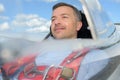 Man inside cockpit flying in glider Royalty Free Stock Photo