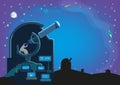 A man inside an observatory with a Large Telescopes and Laboratory searching for heavenly bodies in the universe. Editable Vector