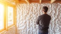 Man Inspecting Spray Foam Insulation in New Home Construction Royalty Free Stock Photo
