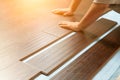 Man Installing New Laminate Wood Flooring Royalty Free Stock Photo