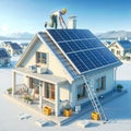 Man installing solar panels on house, generative ai Royalty Free Stock Photo