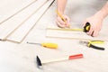 Man installing laminate flooring