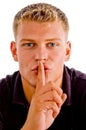 Man instructing you to keep silent Royalty Free Stock Photo