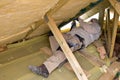 Man insulating a roof Royalty Free Stock Photo