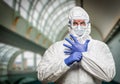 Man With Intense Expression Wearing HAZMAT Protective Suit