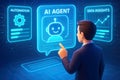 Man interacting with AI agent interface showing automation and data insights artificial intelligence Royalty Free Stock Photo