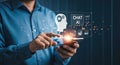 Man Interacting with AI Chatbot Interface on Digital Screen Royalty Free Stock Photo