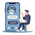 Man Interacting with AI Chatbot on Smartphone. Artificial intelligence, virtual assistants, and digital communication.