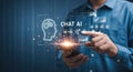 Man Interacting with Chat AI Interface on Digital Screen Royalty Free Stock Photo
