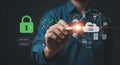 Man Interacting with Cloud Security and Data Protection Interface Royalty Free Stock Photo