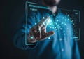 Man interacting with futuristic digital interface with network connections Royalty Free Stock Photo