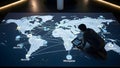 Man Interacting with Global Network Visualization on Large Screen Royalty Free Stock Photo