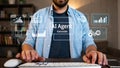 Man interacting with A I agent interface for business data analysis artificial intelligence Royalty Free Stock Photo