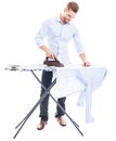 Man ironing shirt