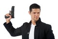 Man isolated on white holding a hand gun Royalty Free Stock Photo