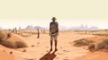 man trek desert journey backpack arid travel landscape hike walking adventure. Generative AI. Royalty Free Stock Photo