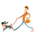 Man with its dog and a bag for gogs poop