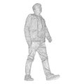 The man in the jacket is walking somewhere. Species from different sides. Vector illustration of a black triangular grid on a whit