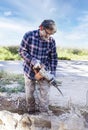 Man and jackhammer Royalty Free Stock Photo