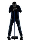 Man janitor brooming cleaner boredom silhouette Royalty Free Stock Photo