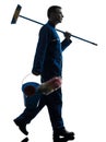 Man janitor cleaner cleaning silhouette Royalty Free Stock Photo