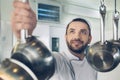 Man japanese restaurant chef working in the kitchen Royalty Free Stock Photo