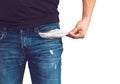 Man in jeans with empty pocket Royalty Free Stock Photo