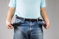 Man in jeans pulling out his empty pockets Royalty Free Stock Photo