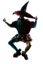 Man in jester costume silhouette jumping Royalty Free Stock Photo