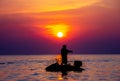 Man on jet-ski against the sunset at sea Royalty Free Stock Photo