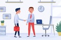 Man at Job Interview Handshake and Talking to Manager Vector Illustration Royalty Free Stock Photo