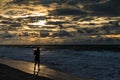 Man jogging in the beach during sunset Royalty Free Stock Photo