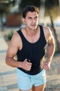 Man jogging on city seafront Royalty Free Stock Photo