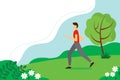 Man jogging in the morning. Concept illustration for healthy lifestyle, exercising, jogging. Vector illustration in flat